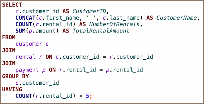 SQL voorbeeldcode